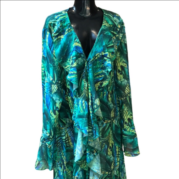 New Green Long Kimono Tropical Leaf Print XL By Pretty Little Thing - Picture 6 of 13